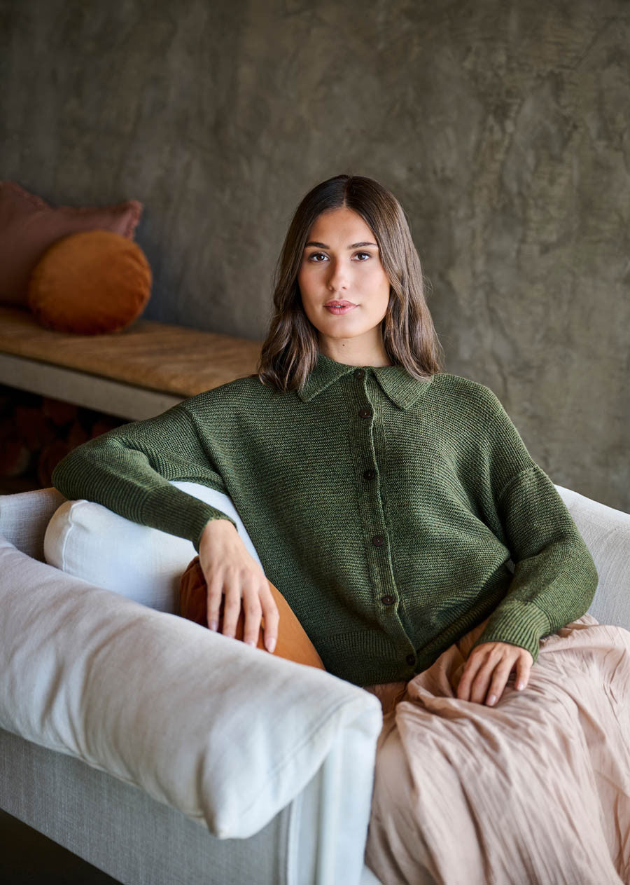 Uimi - Pearl Merino Wool Cardigan / Moss