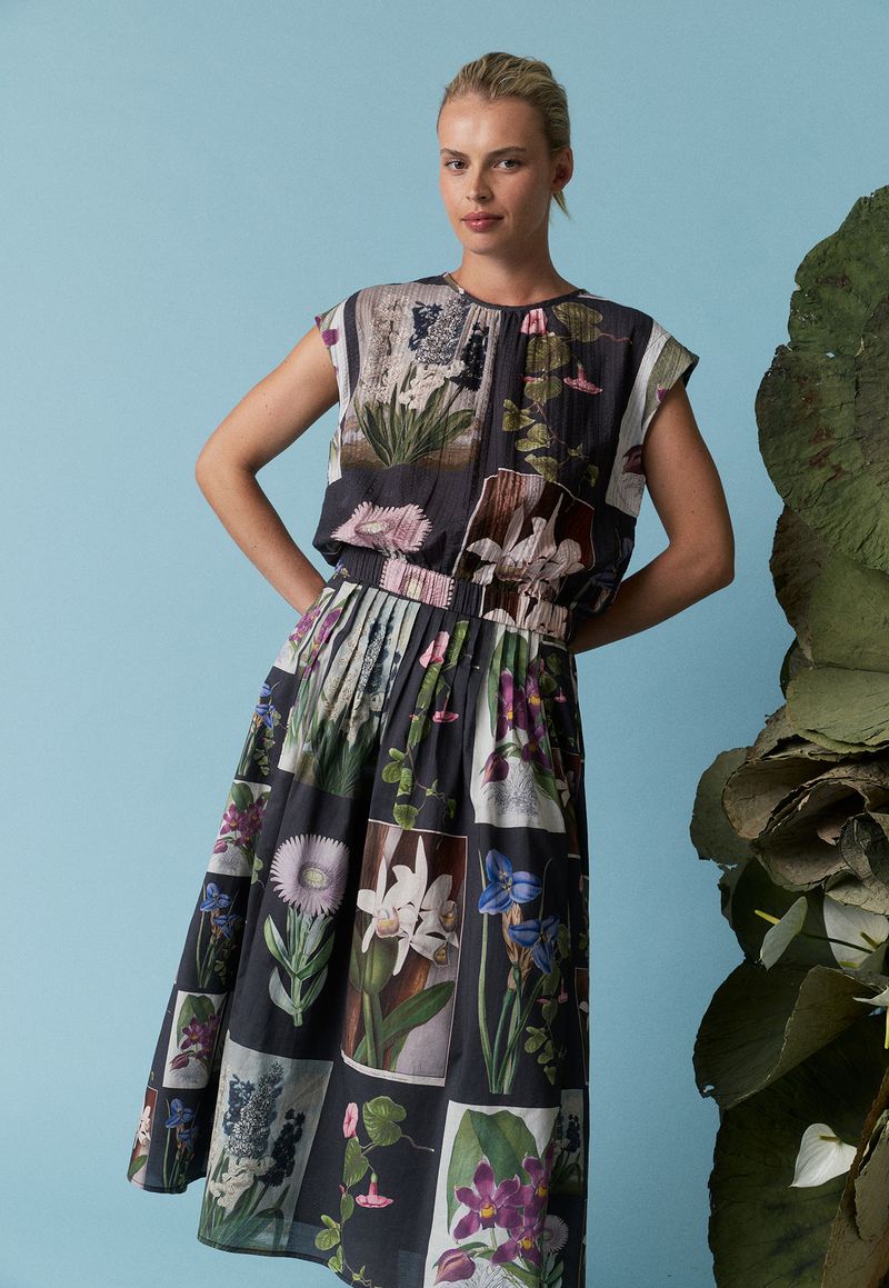 Nancybird - Alma Yoke Skirt / Charcoal Archive Floral