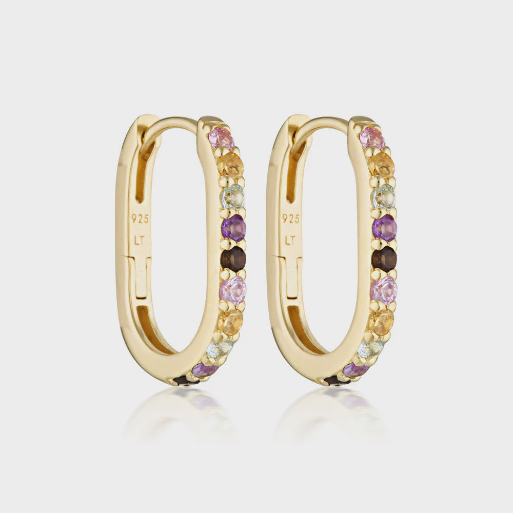Linda Tahija - Oval Rainbow Gemstones Earrings Gold